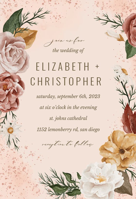 Ink Flowers Wedding Invitation Editable Printable File WI342 Instant Download Wedding Invitation Template